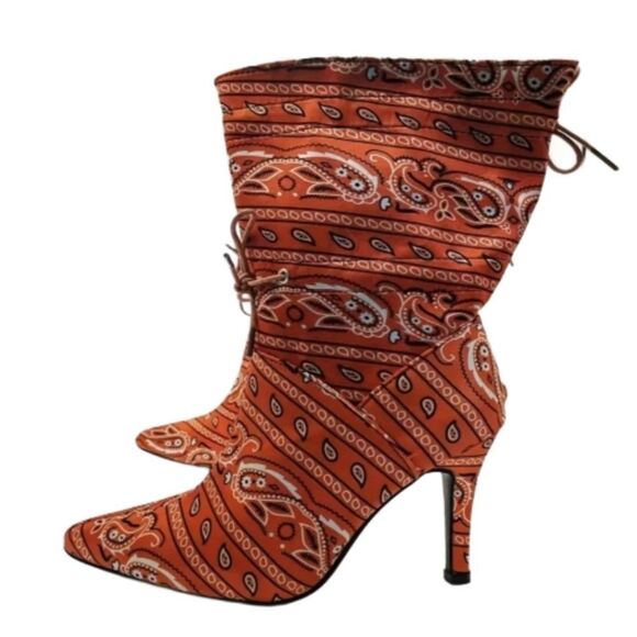 Paisley scarf printed stiletto boots sz 8 - Picture 4 of 10